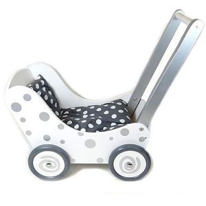Houten Poppenwagen Simply for Kids Wit met zilver stippen