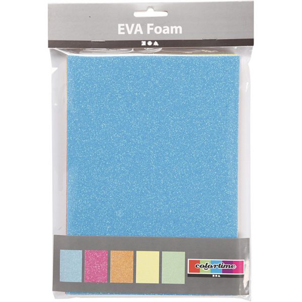 EVA foam vellen neon-glitter A5 - set 5 vellen
