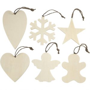Houten ornamenten voor Kerst - 6 stuks