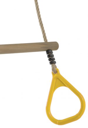 Houten Trapeze met kunststof ringen (PH-touwenset) Geel
