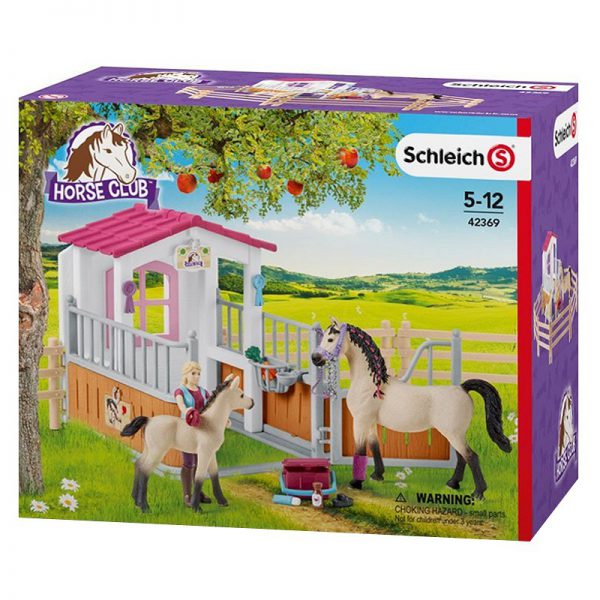 Paardenbox met paarden en verzorgster - Schleich 42369