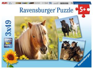 Schattige pony's Puzzelbox Ravensburger 3 x 49 stukjes