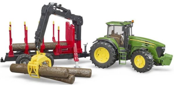 Bruder 3054 Tractor John-Deere 7930+Aanhangwagen+boomstammen+houtgrijper