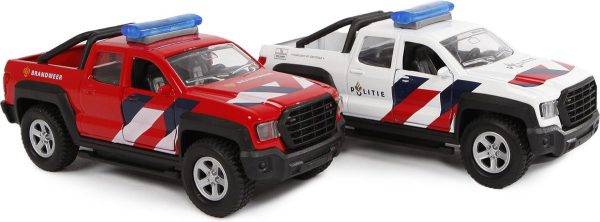 KidsGlobe Politie+Brandweerauto 4x4 met geluid en zwaailicht