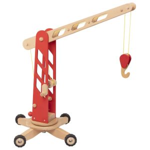 Goki Houten Hijskraan op wielen houten speelgoed rood