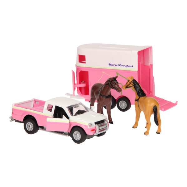 KidsGlobe 520124 Mitsubushi Pick-Up met paardentrailer en paard