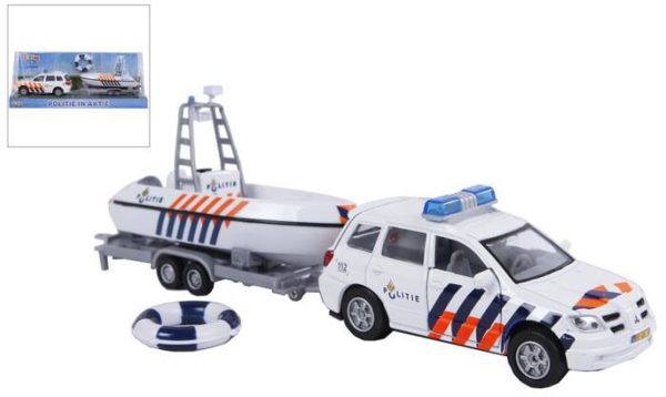 Kidsglobe 521577 Politieauto Mitsubishi met trailer en boot incl accessoires