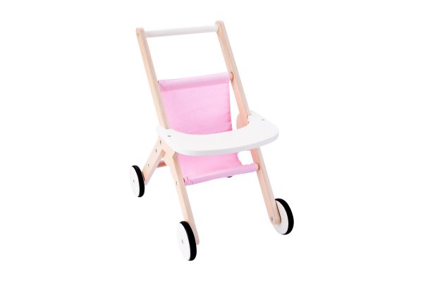 Engelhart Poppenwagen hout roze wit Doll stroller