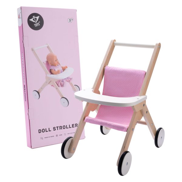 Engelhart Poppenwagen hout roze wit Doll stroller
