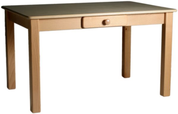 Houten kinder tafel met lade v Dijktoys afmetingen 80x60x43 cm.